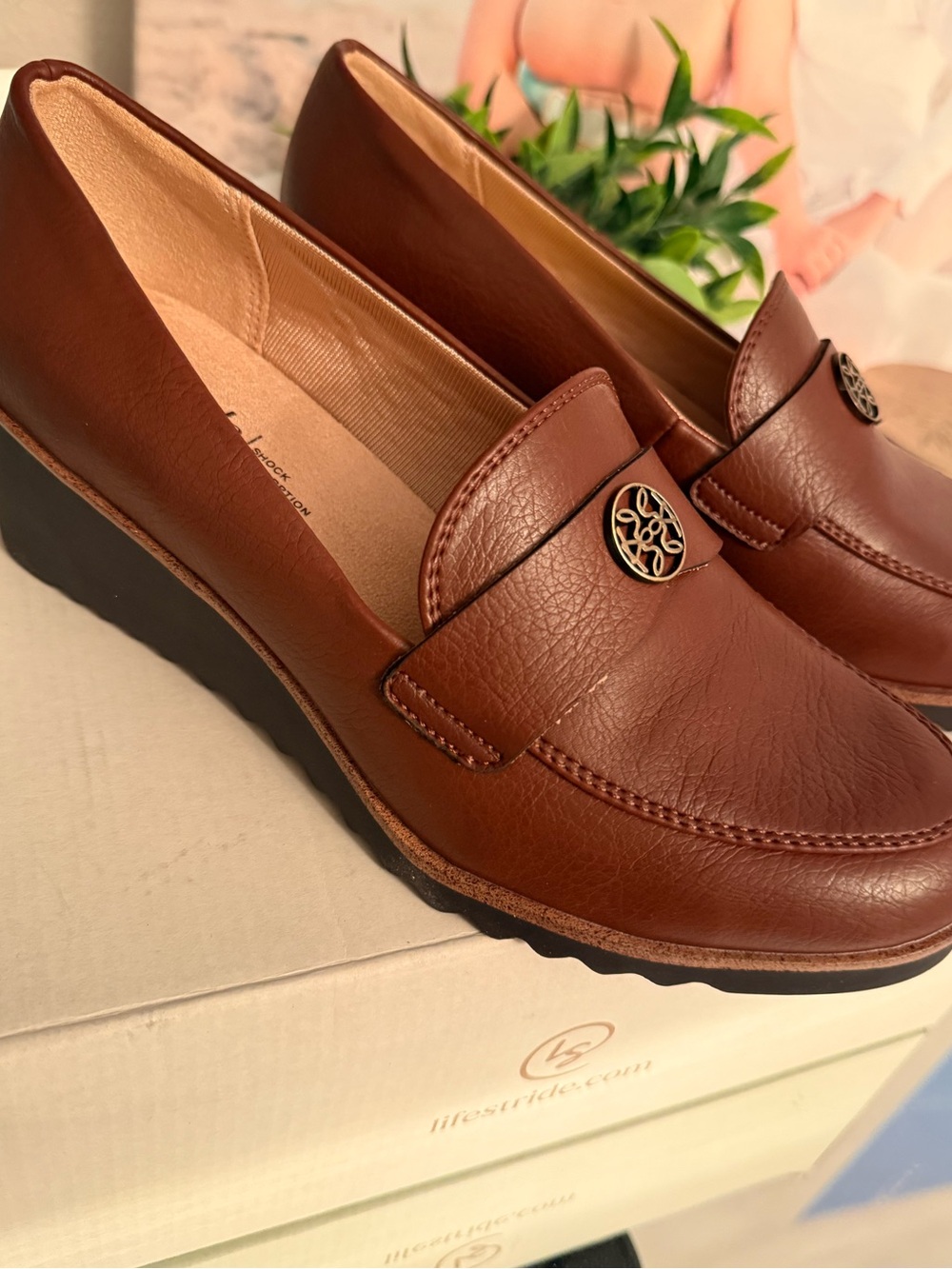Life Stride Women's Brown Slip-On Wedge Loafers